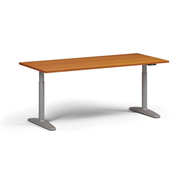 Höhenverstellbarer Schreibtisch OBOL, elektrisch, 675-1325 mm, Tischplatte 1480x800 mm, graues abgerundetes Untergestell, Kirsche