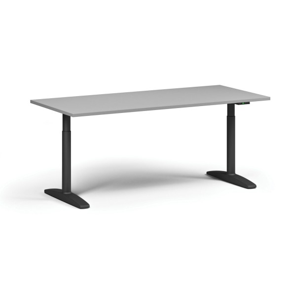 Höhenverstellbarer Schreibtisch OBOL, elektrisch, 675-1325 mm, Tischplatte 1480x800 mm, schwarzes abgerundetes Untergestell, grau