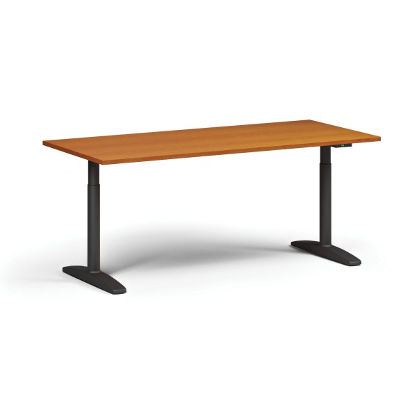 Höhenverstellbarer Schreibtisch OBOL, elektrisch, 675-1325 mm, Tischplatte 1480x800 mm, schwarzes abgerundetes Untergestell, Kirsche