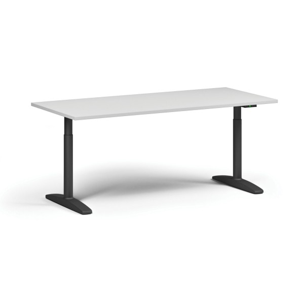 Höhenverstellbarer Schreibtisch OBOL, elektrisch, 675-1325 mm, Tischplatte 1480x800 mm, schwarzes abgerundetes Untergestell, weiß