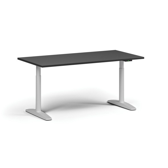 Höhenverstellbarer Schreibtisch OBOL, elektrisch, 675-1325 mm, Tischplatte 1600x800 mm, weißes abgerundetes Untergestell, graphit