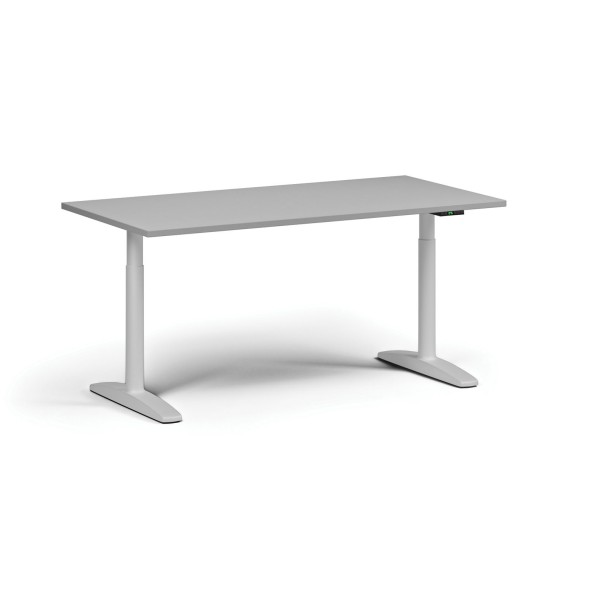Höhenverstellbarer Schreibtisch OBOL, elektrisch, 675-1325 mm, Tischplatte 1600x800 mm, weißes abgerundetes Untergestell, grau