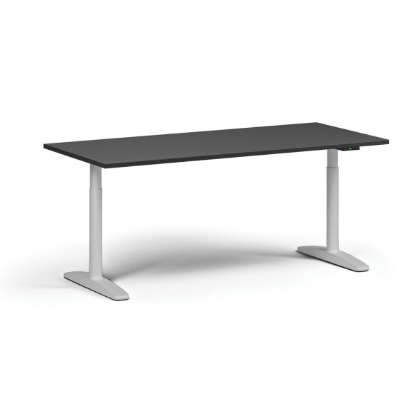 Höhenverstellbarer Schreibtisch OBOL, elektrisch, 675-1325 mm, Tischplatte 1800x800 mm, weißes abgerundetes Untergestell, graphit
