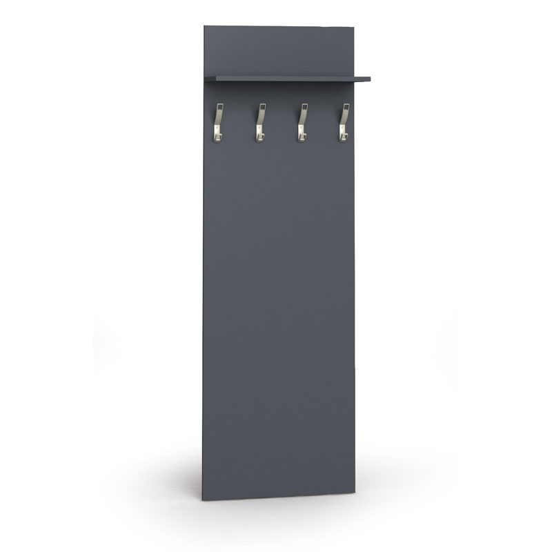Holzwand mit Haken PRIMO, 4 Kleiderhaken, Regal, Graphit