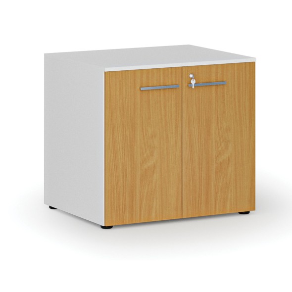 Kancelářská skříň s dveřmi PRIMO WHITE, 735 x 800 x 640 mm, bílá/buk
