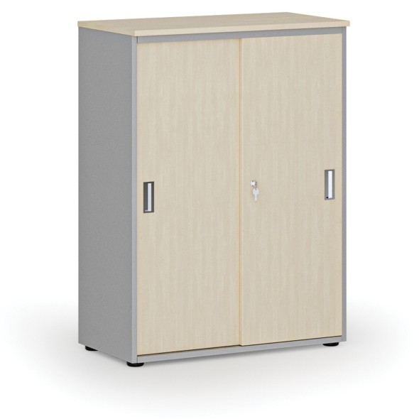 Kancelářská skříň se zasouvacími dveřmi PRIMO GRAY, 1087 x 800 x 420 mm, šedá/bříza