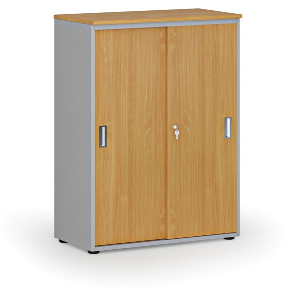Kancelárska skriňa so zasúvacími dverami PRIMO GRAY, 1087 x 800 x 420 mm, sivá/buk