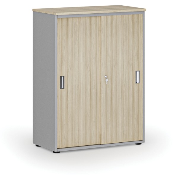 Kancelárska skriňa so zasúvacími dverami PRIMO GRAY, 1087 x 800 x 420 mm, sivá/dub prírodný