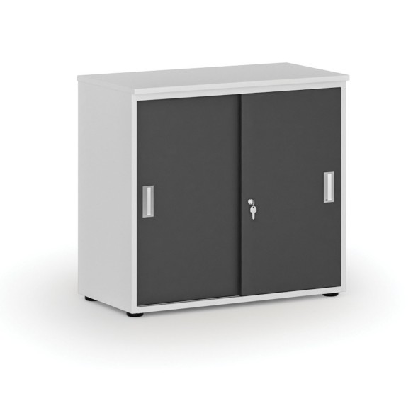 Kancelárska skriňa so zasúvacími dverami PRIMO WHITE, 740 x 800 x 420 mm, biela/grafit