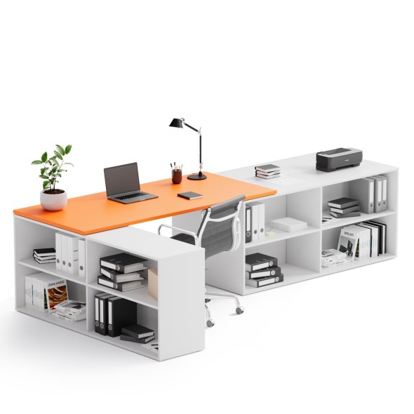 Kancelársky písací stôl s úložným priestorom BLOCK B02, biela/oranžová