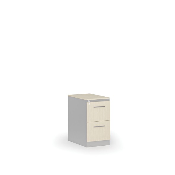 Kartoteka metalowa PRIMO z drewnianym frontem A4, 2 szuflady, szary/brzoza