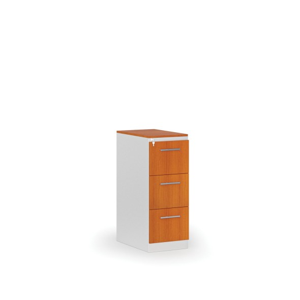 Kartoteka metalowa PRIMO z drewnianym frontem A4, 3 szuflady, biały/czereśnia