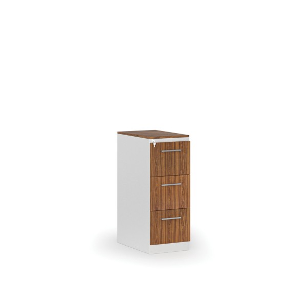 Kartoteka metalowa PRIMO z drewnianym frontem A4, 3 szuflady, biały/orzech
