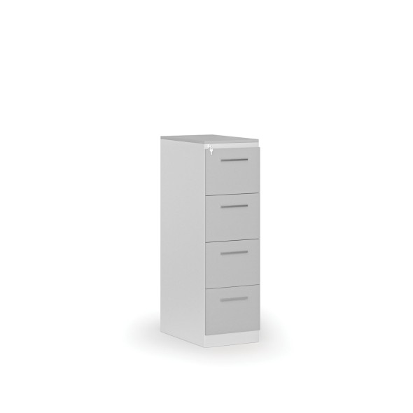 Kartoteka metalowa PRIMO z drewnianym frontem A4, 4 szuflady, biały/szary