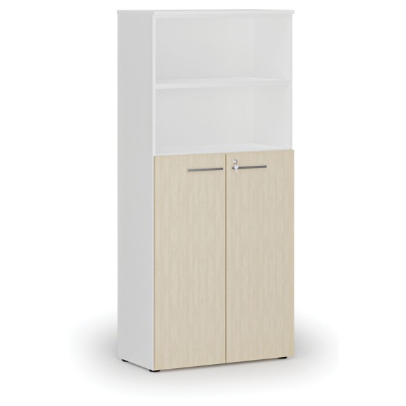 Kombinovaná kancelářská skříň PRIMO WHITE, dveře na 3 patra, 1781 x 800 x 420 mm, bílá/bříza