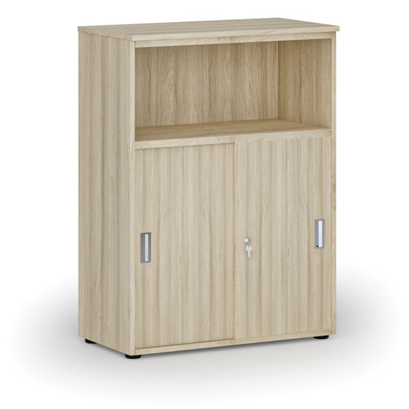 Kombinovaná kancelárska skriňa so zásuvnými dverami PRIMO WOOD, 1087 x 800 x 420 mm, dub prírodný