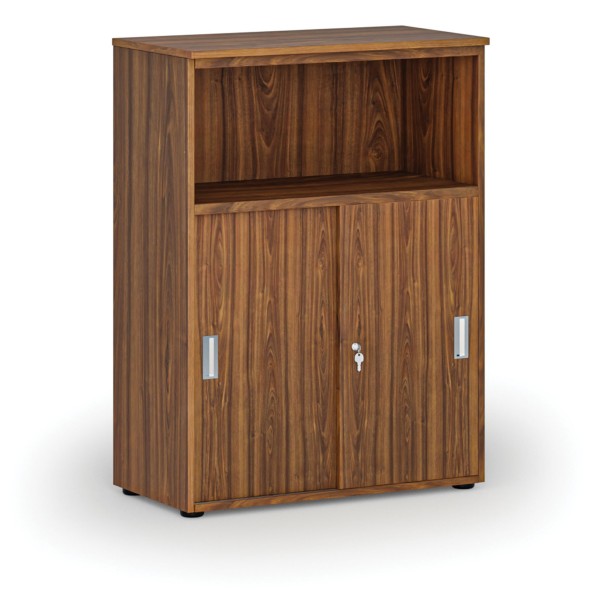Kombinovaná kancelárska skriňa so zásuvnými dverami PRIMO WOOD, 1087 x 800 x 420 mm, orech