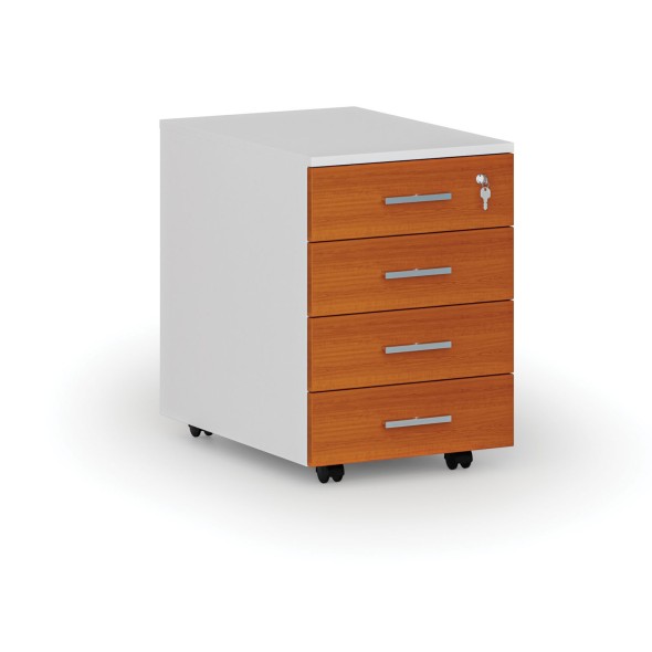 Kontenerek biurowy mobilny PRIMO WHITE, 4 szuflady, biały/wiśnia