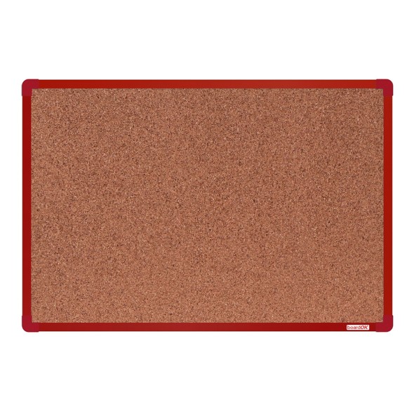 Korková nástěnka boardOK v hliníkovém rámu, 600 x 900 mm, červený rám