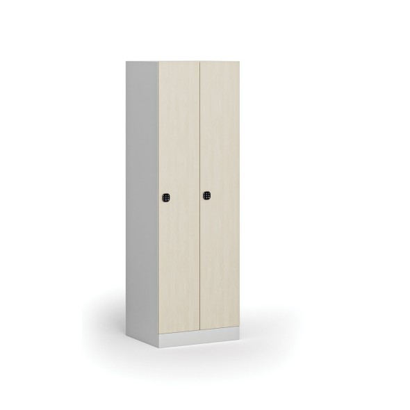 Kovová šatní skříňka, 2-dveřová, 1850 x 600 x 500 mm, kódový zámek, laminované dveře, bříza