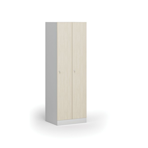 Kovová šatníková skrinka, 2-dverová, 1850 x 600 x 500 mm, cylindrický zámok, laminované dvere, breza