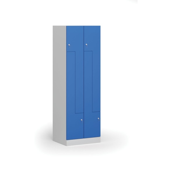 Kovová šatníková skrinka Z, 4 oddiely, 1850 x 600 x 500 mm, cylindrický zámok, modré dvere