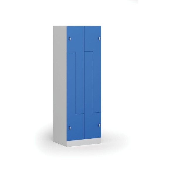 Kovová šatníková skrinka Z, 4 oddiely, 1850 x 600 x 500 mm, otočný zámok, modré dvere