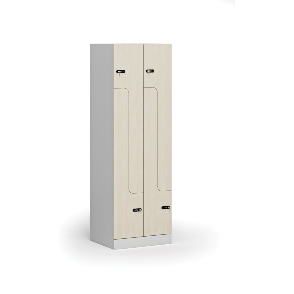 Kovová šatníková skrinka Z, 4 oddiely, 1850x600x500 mm, mechanický kódový zámok, laminované dvere, breza