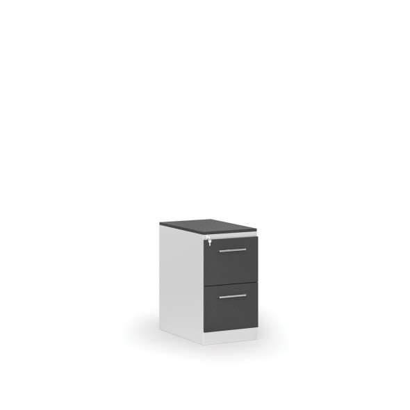 Kovová zásuvková kartotéka PRIMO s dřevěnými čely A4, 2 zásuvky, bílá/grafit