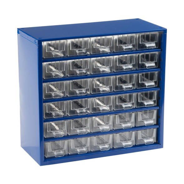 Kovové závesné skrinky so zásuvkami, 30 zásuviek, modrá