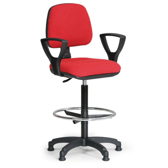 Krzesło MILANO z podłokietnikami, podwyższone, podnóżek, ślizgacze, czerwone