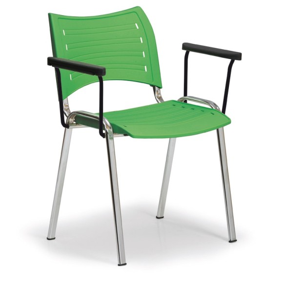 Krzesło plastikowe Smart - chromowane nogi z podłokietnikami, zielone
