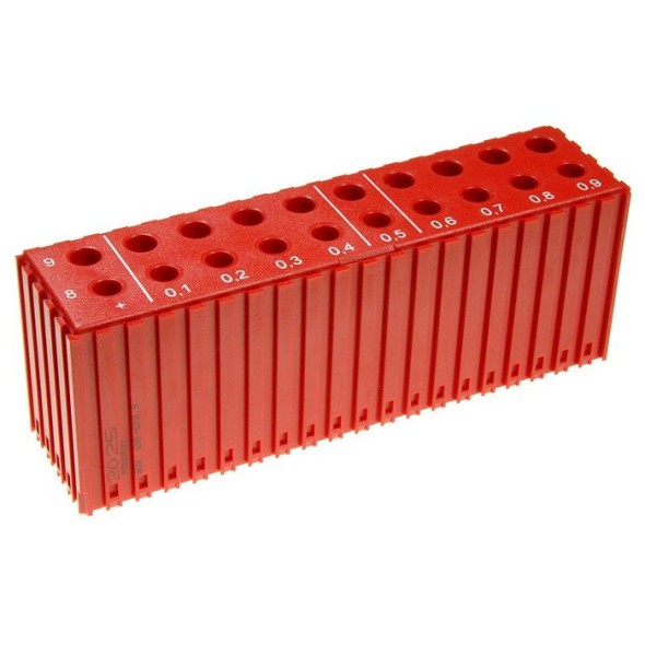 Kunststoff-Aufbewahrungsbox für Bohrer 8-9,9 mm, Modul 20x5, 20 Kavitäten, rot