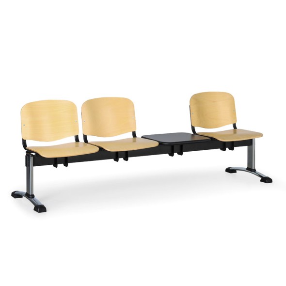Ławka do poczekalni drewniana ISO, 3-siedziska + stolik, chromowane nogi