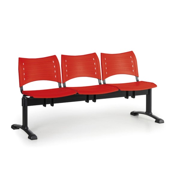Ławka do poczekalni plastikowa VISIO, 3 siedzenia, czerwony, czarne nogi