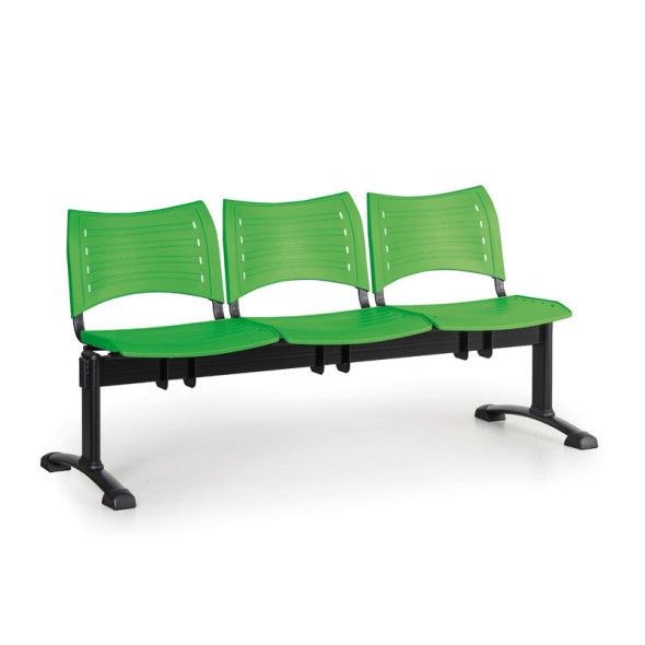 Ławka do poczekalni plastikowa VISIO, 3 siedzenia, zielony, czarne nogi