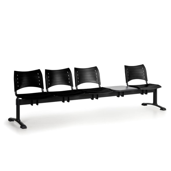Ławka do poczekalni plastikowa VISIO, 4 siedzenia + stołek, czarny, czarne nogi