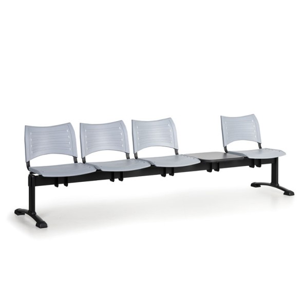 Ławka do poczekalni plastikowa VISIO, 4 siedzenia + stołek, szary, czarne nogi