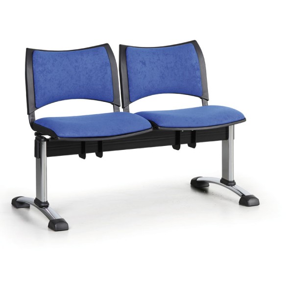 Ławka do poczekalni tapicerowana SMART, 2 siedzenia, niebieski, chromowane nogi