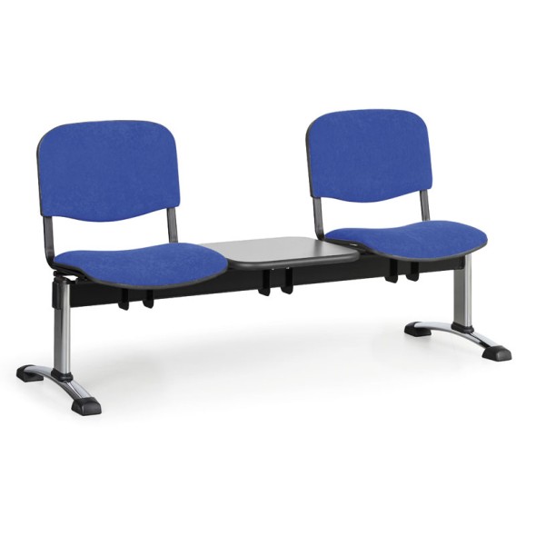 Ławka do poczekalni tapicerowana VIVA, 2-siedziska + stolik, niebieski, chromowane nogi