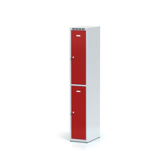 Metallspind mit Aufbewahrungsboxen, 2 Boxen, rote Tür, Zylinderschloss