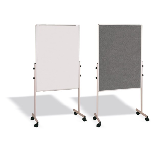 Mobilní kombinovaná tabule, bílá magnetická/šedá textilní, 700x1200 mm