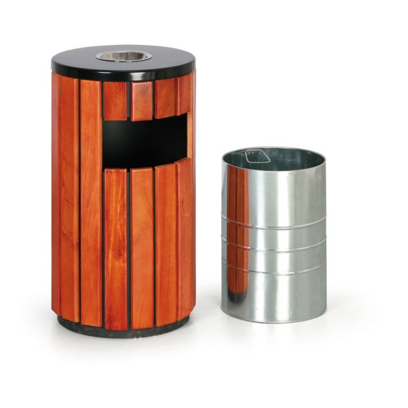 Mülleimer mit Aschenbecher für draußen, 400 x 400 x 755 mm, Schwarz /  Holzekor