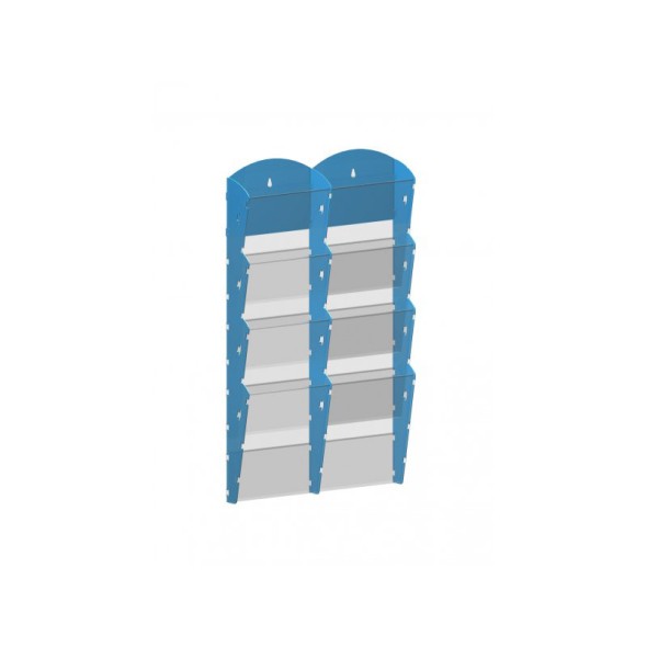 Nástenný plastový zásobník na prospekty - 2x4 A4, modrý
