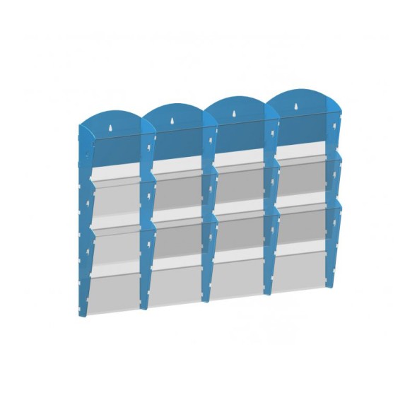 Nástenný plastový zásobník na prospekty - 4 x 3 A5, modrý