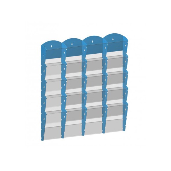 Nástenný plastový zásobník na prospekty - 4 x 5 A4, modrý