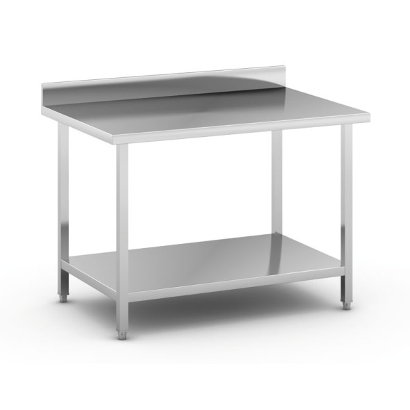 Nerezový pracovný stôl s policou a ohrádkou, 1200 x 800 x 850 mm