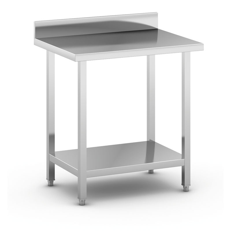 Nerezový pracovný stôl s policou a ohrádkou, 800 x 600 x 850 mm