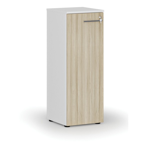 Niedriger Büroschrank mit Tür PRIMO WHITE, 1087 x 400 x 420 mm, weiß/Eiche natur