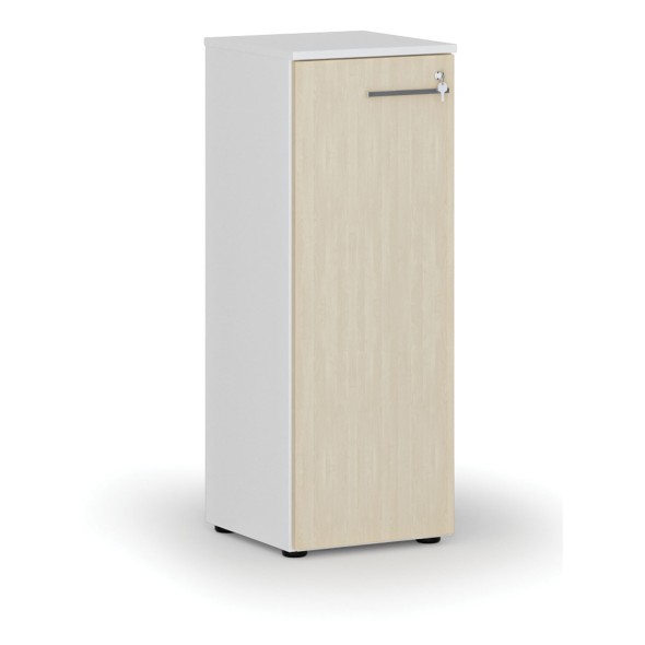 Nízká kancelářská skříň s dveřmi PRIMO WHITE, 1087 x 400 x 420 mm, bílá/bříza